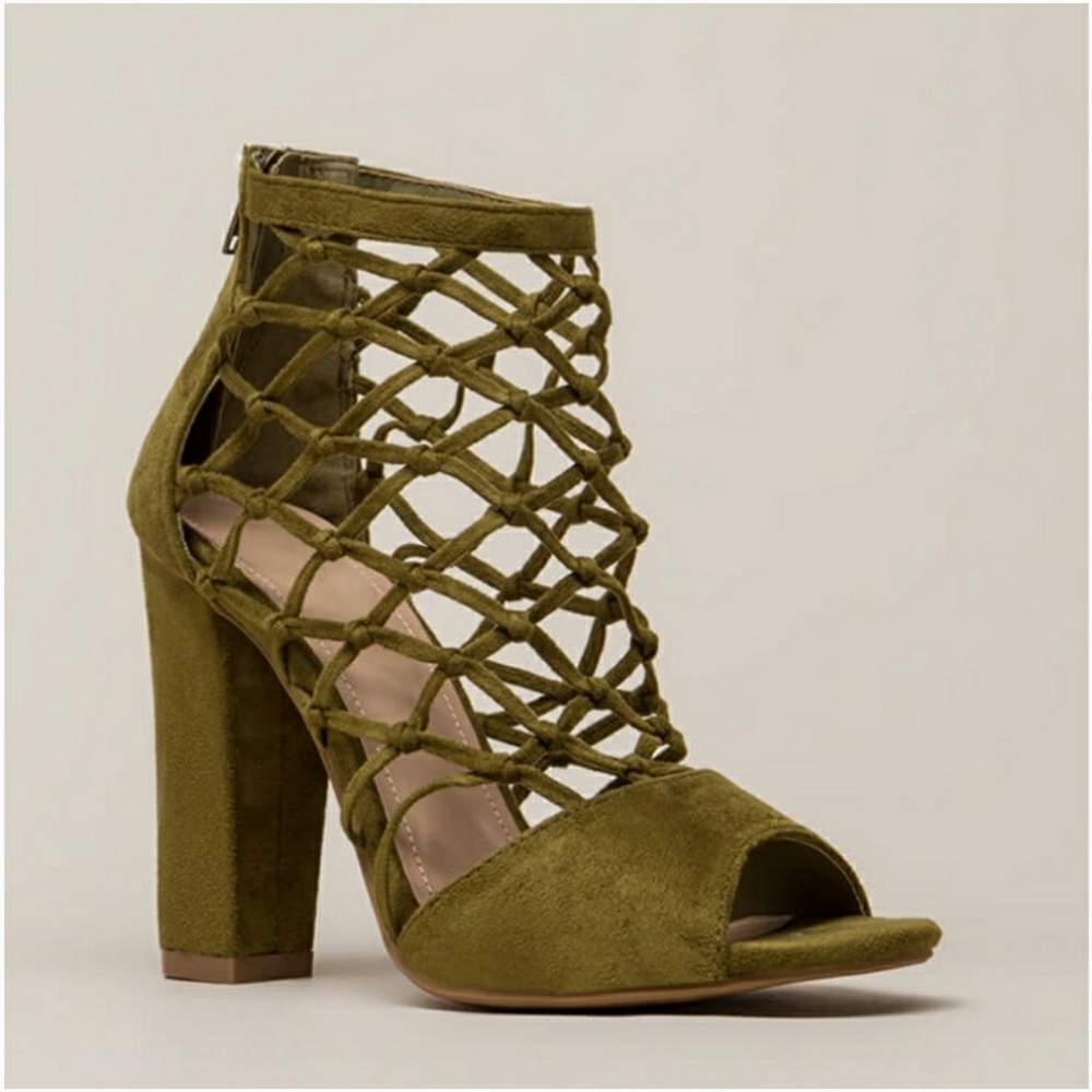 Faux Suede Caged Sandals